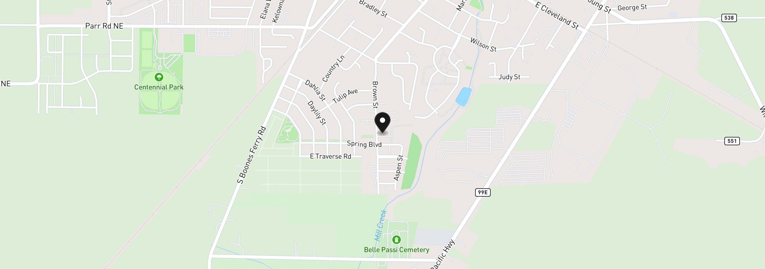 Map showing the location of 1502 Aspen St, Woodburn, OR 97071