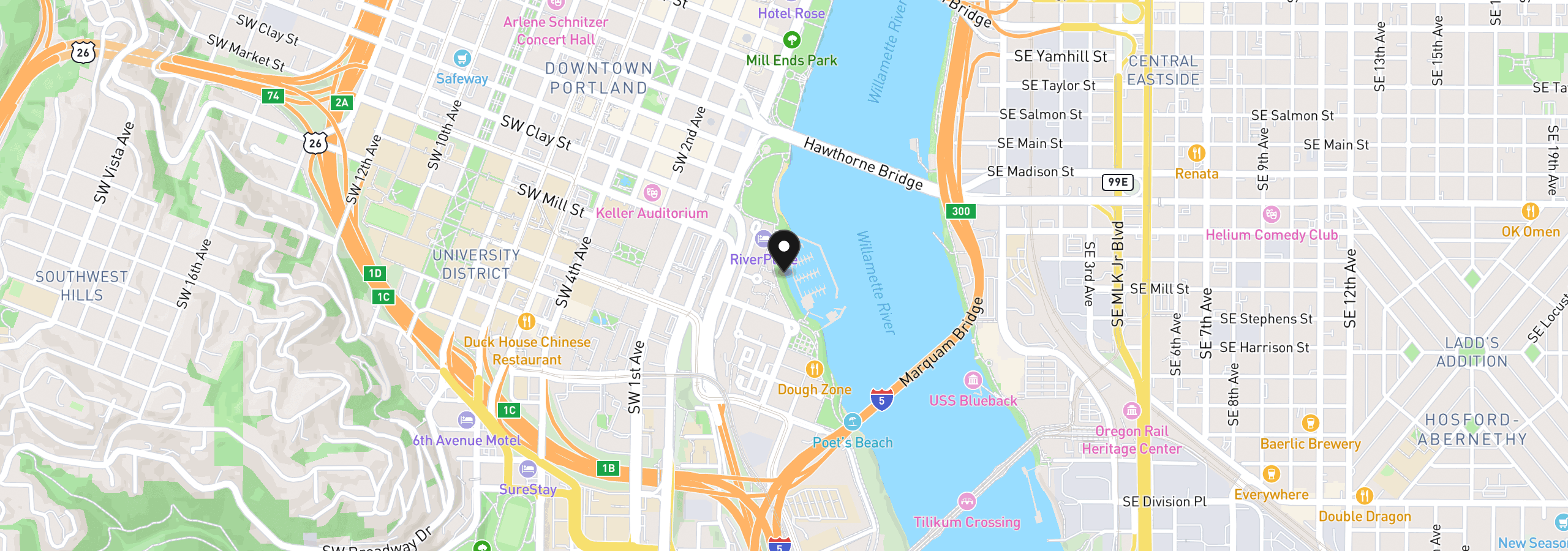 Map showing the location of 1630 S Harbor Way 205, Portland, OR 97201