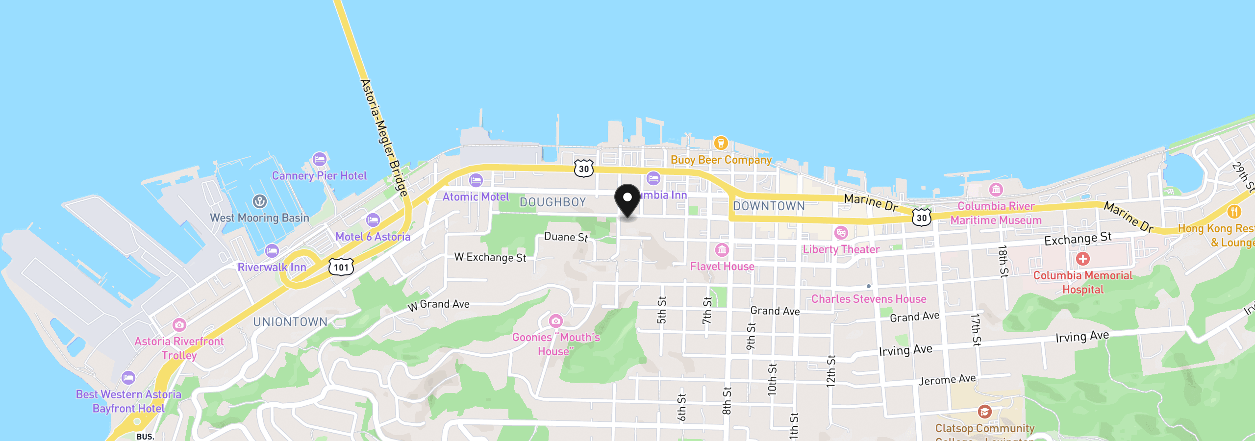 Map showing the location of 333 Commercial St, Astoria, OR 97103