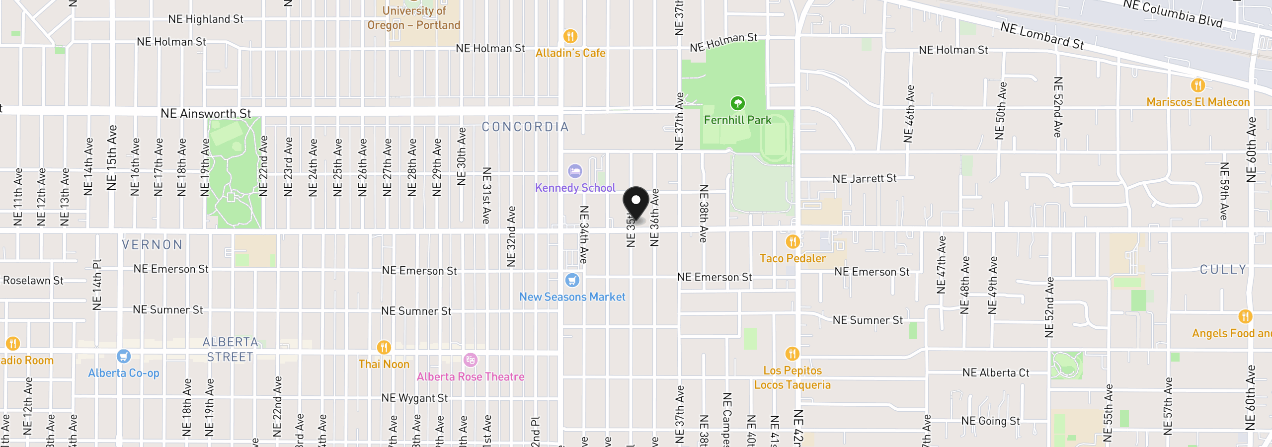 Map showing the location of 5510 NE 35th Pl, Portland, OR 97211