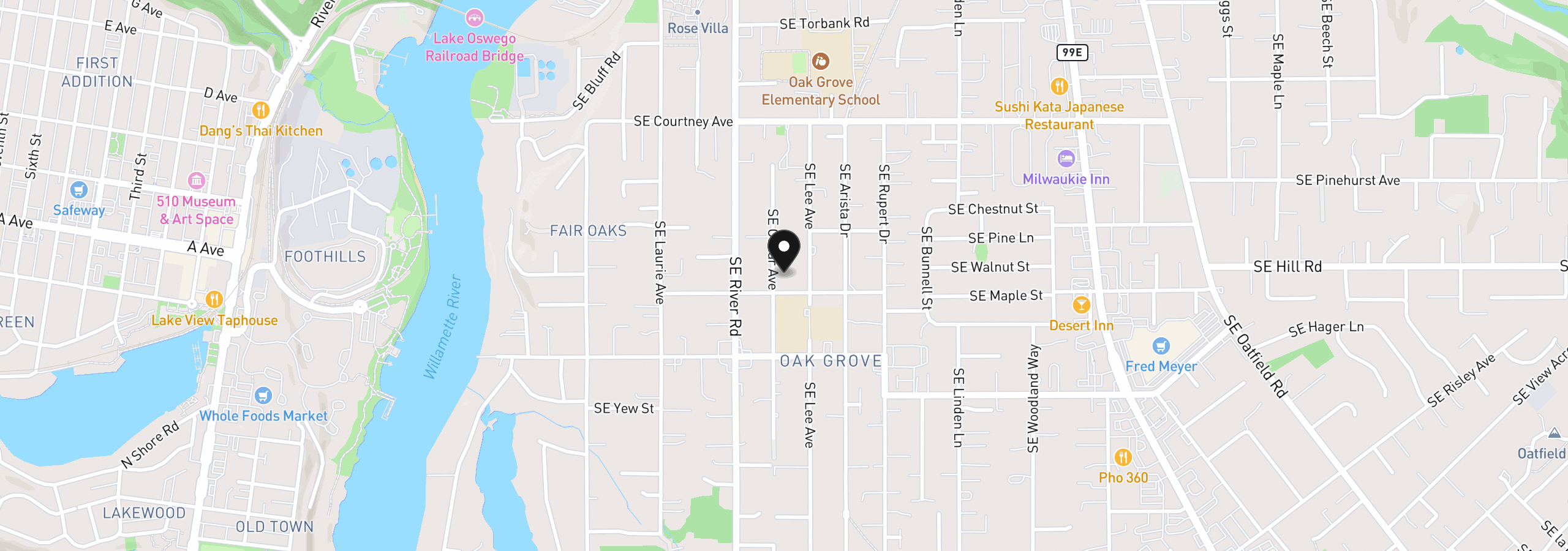 Map showing the location of 0 SE Cedar Ave, Milwaukie, OR 97267