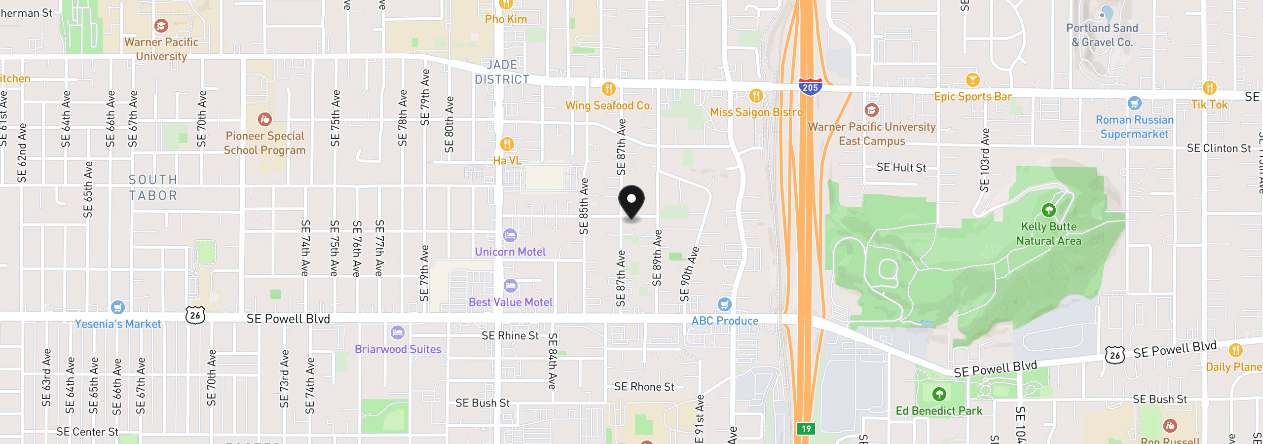Map showing the location of SE Brooklyn St, Portland, OR 97266