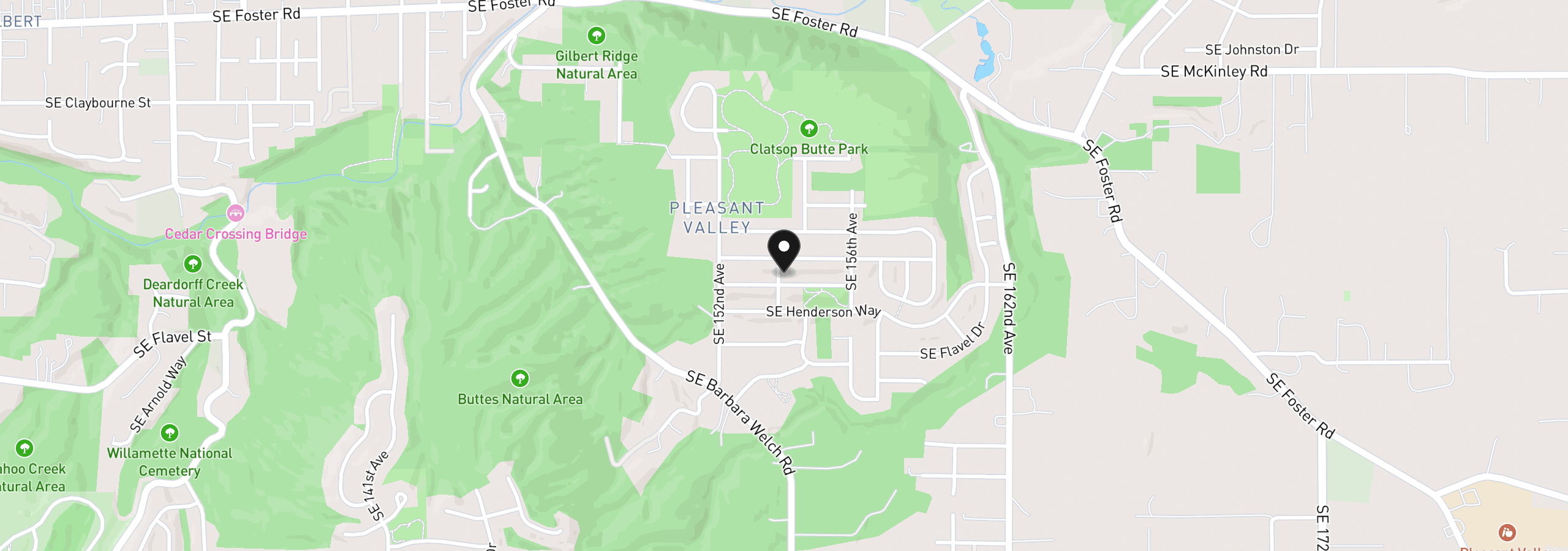 Map showing the location of 7216 SE 154th Ave, Portland, OR 97236