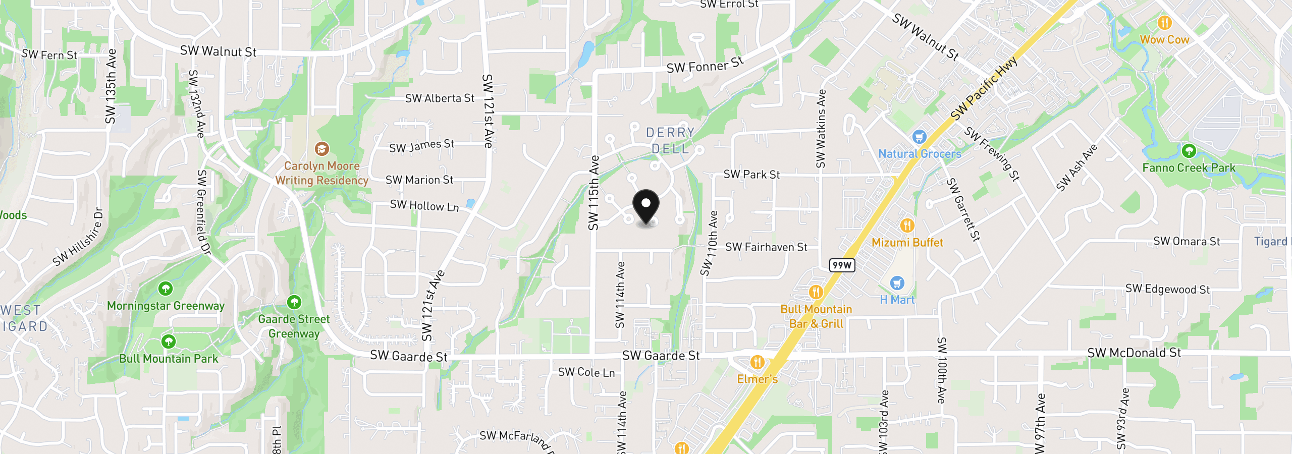Map showing the location of 11270 SW Quelle Pl, Tigard, OR 97223