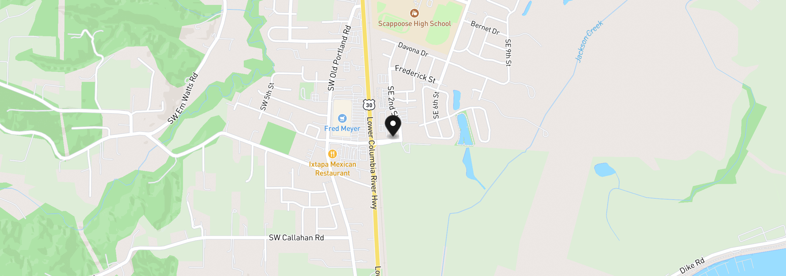 Map showing the location of 2 SE Havlick St, Scappoose, OR 97056