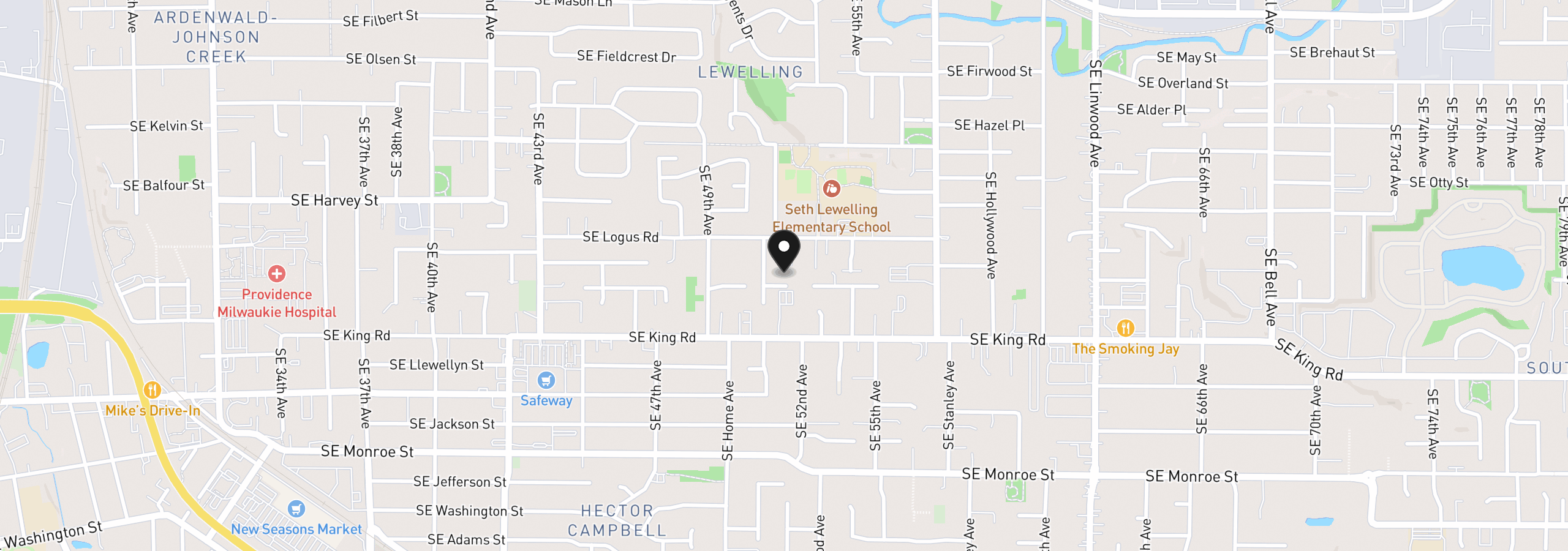 Map showing the location of 5133 SE Mullan St, Milwaukie, OR 97222