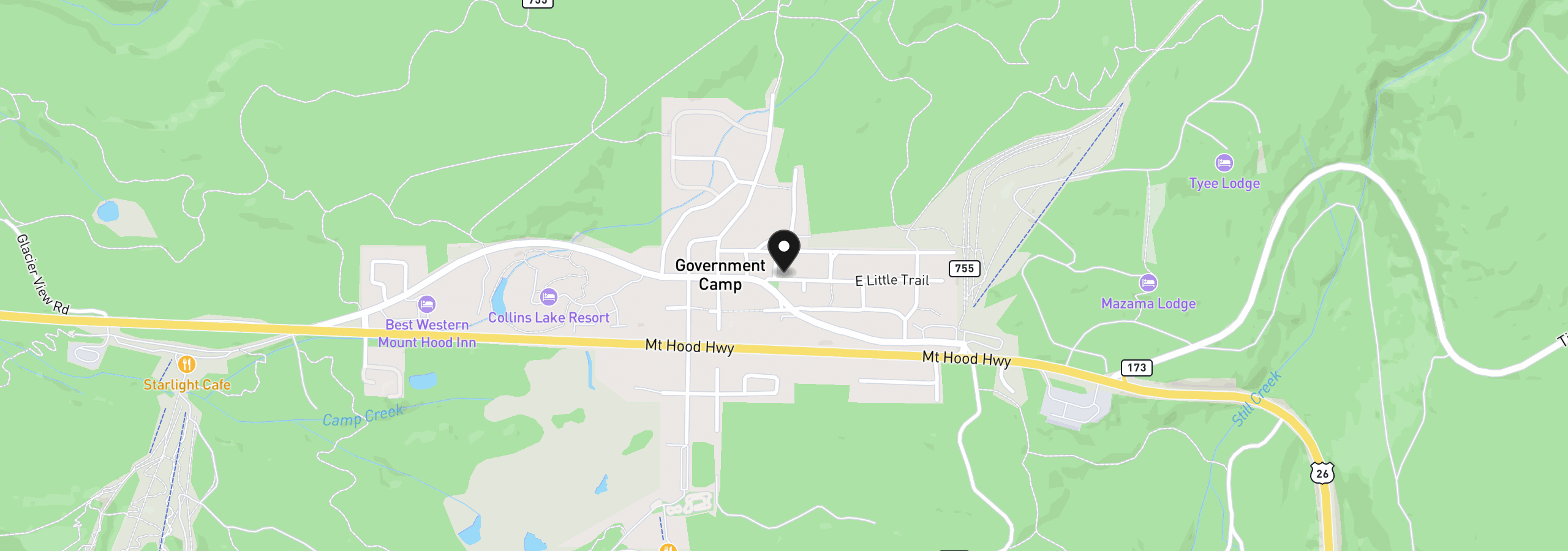 Map showing the location of 89015 E Little Trl, Government Camp, OR 97028