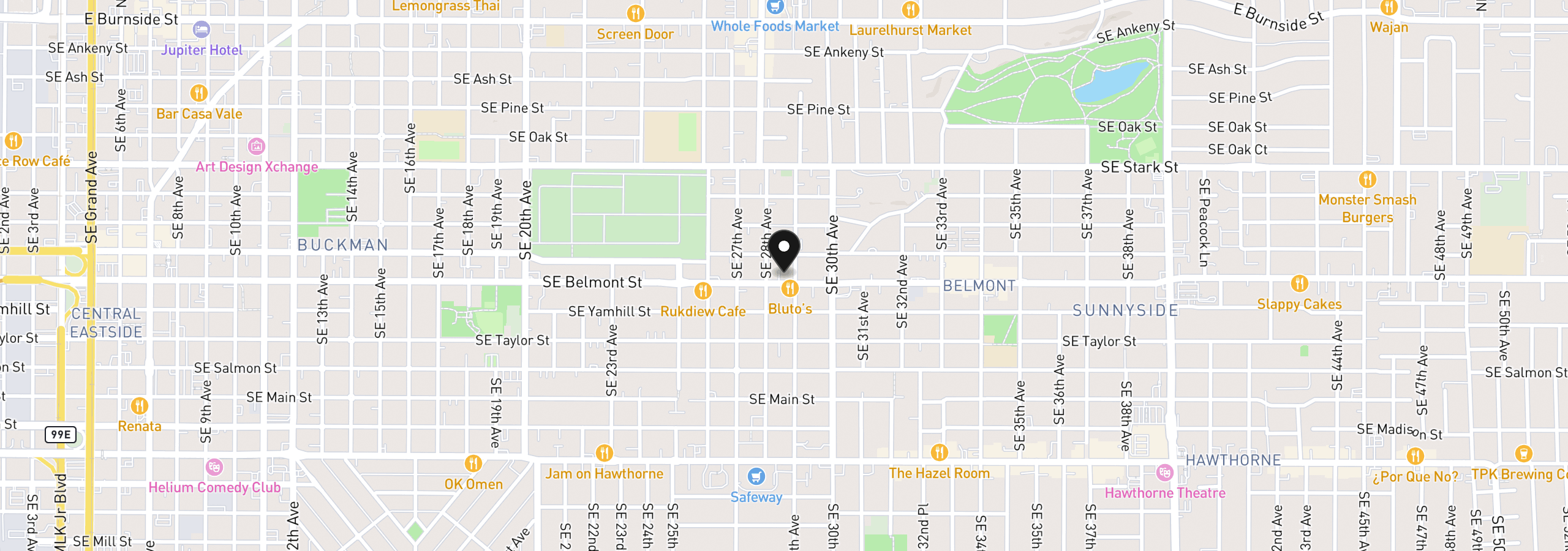 Map showing the location of 2829 SE Belmont St 308, Portland, OR 97214