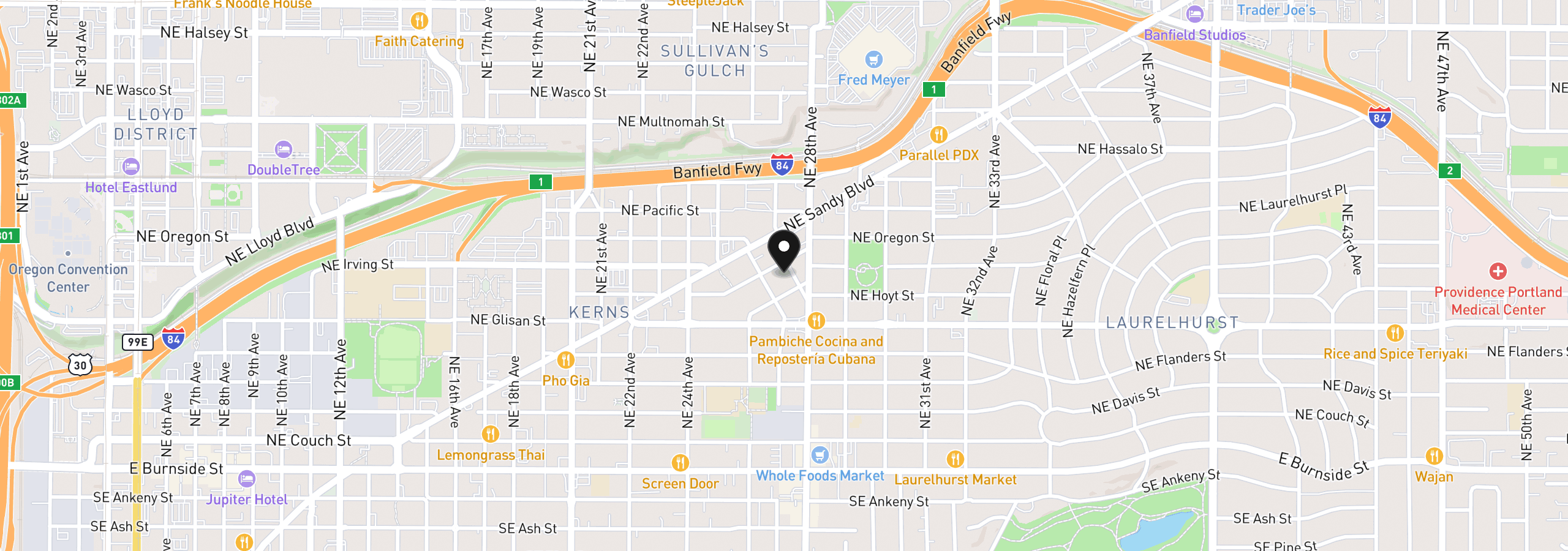 Map showing the location of 623 NE Randall Ave, Portland, OR 97232