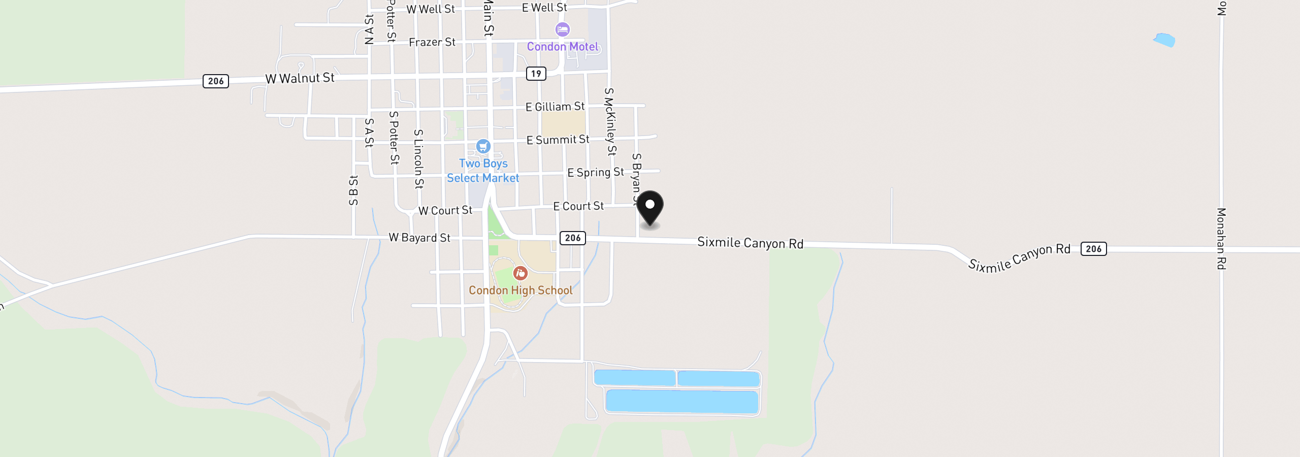 Map showing the location of S Bryan St, Condon, OR 97823