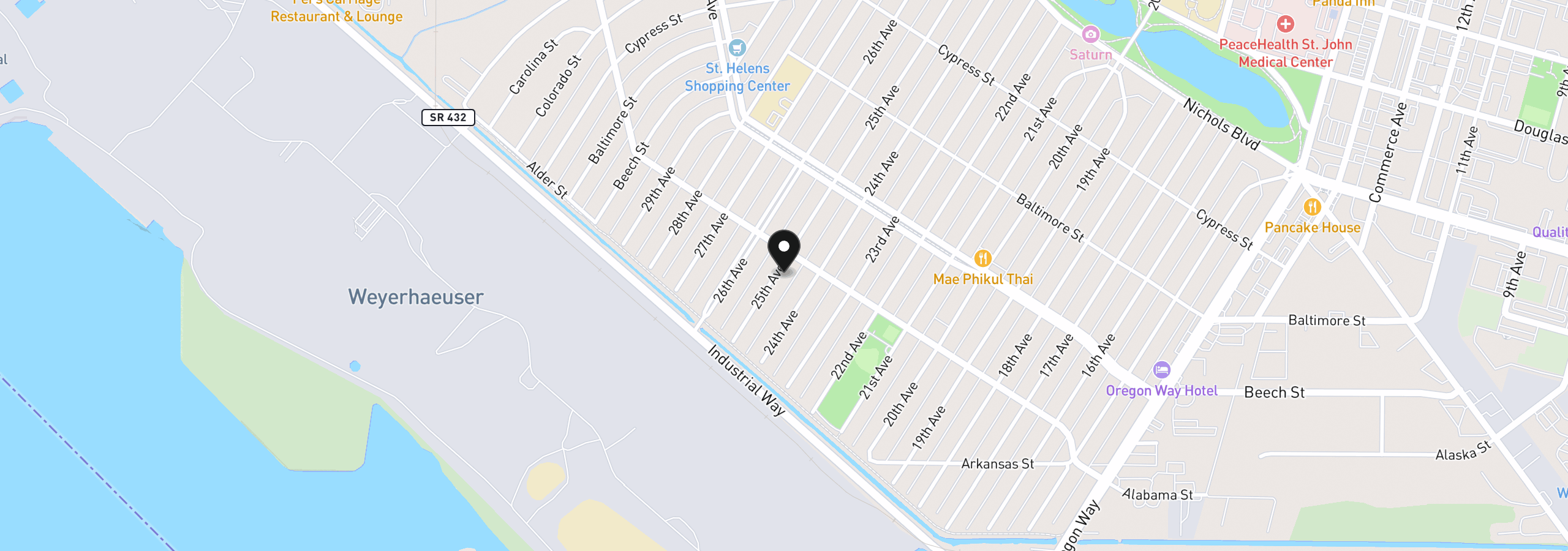 Map showing the location of 282 25th Ave, Longview, Wa 98632