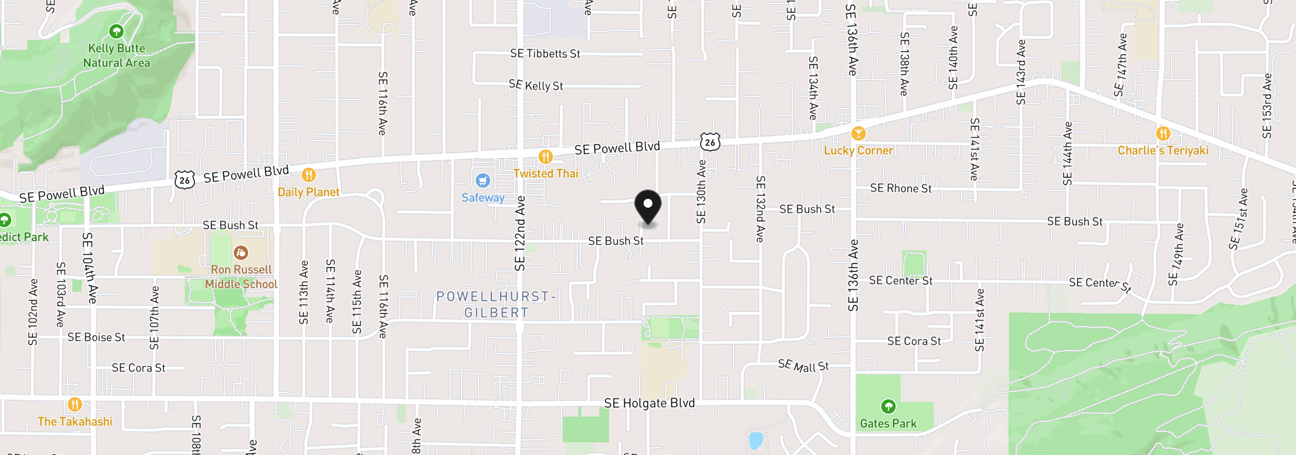 Map showing the location of 3718 SE 127th Pl, Portland, OR 97236