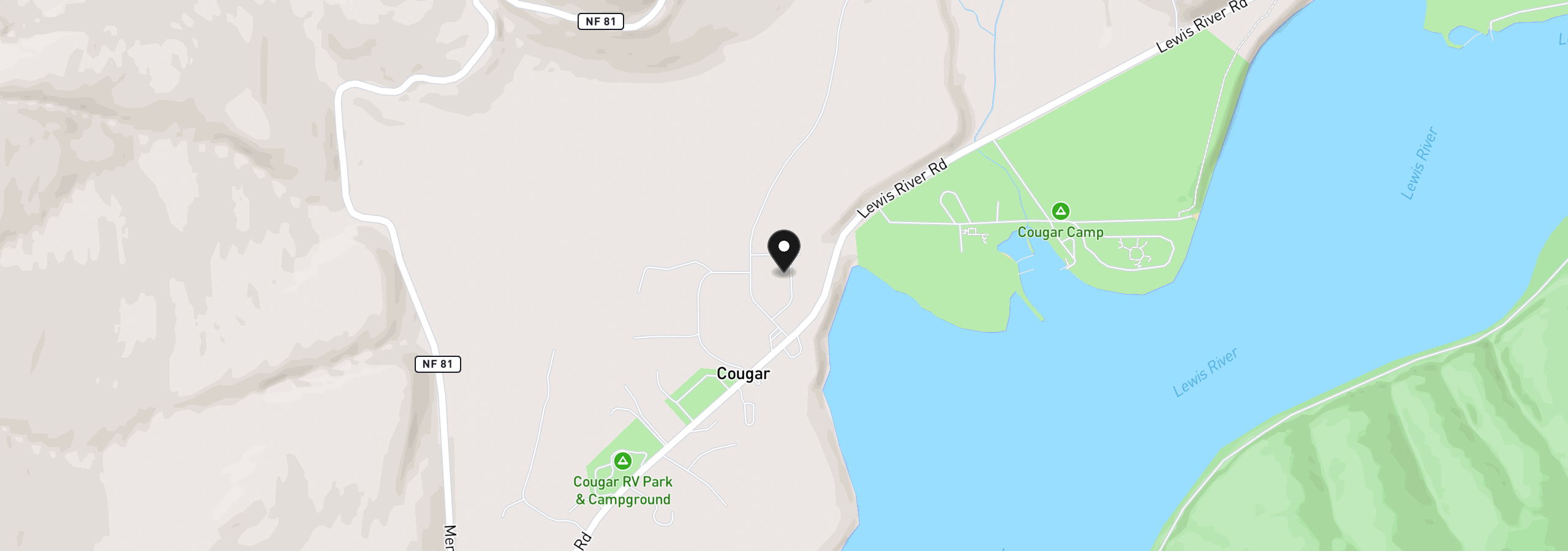 Map showing the location of 131 Cougar Loop Rd, Cougar, Wa 98616