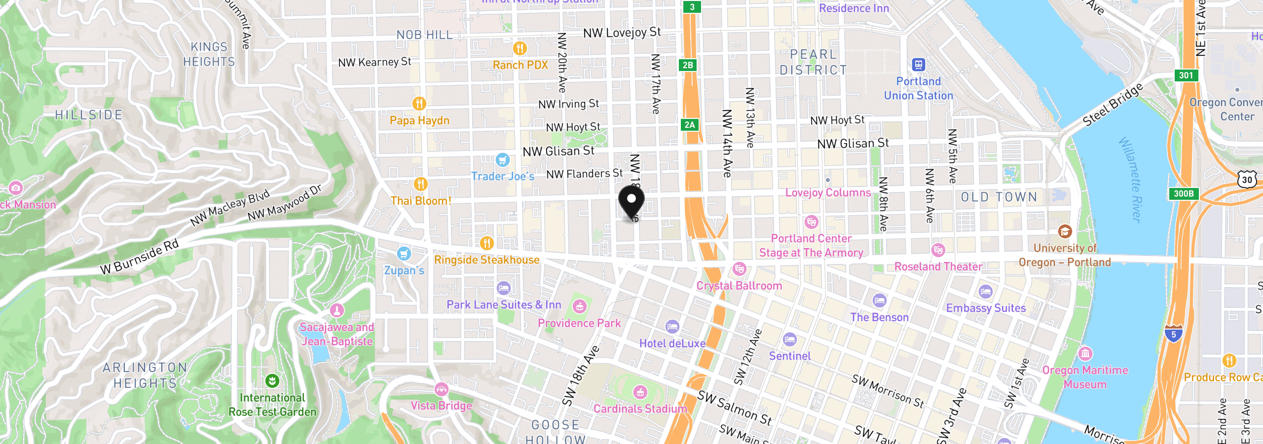 Map showing the location of 133 NW 18th Ave 1, Portland, OR 97209
