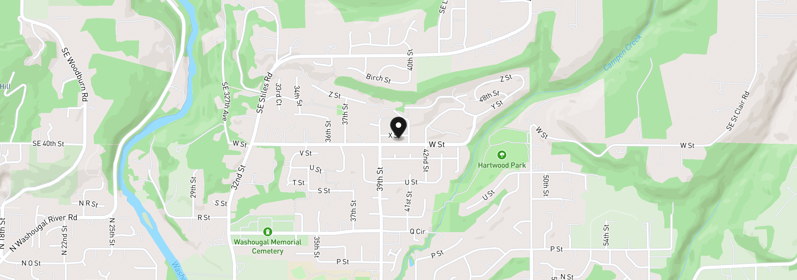 Map showing the location of 4034 X St, Washougal, Wa 98671