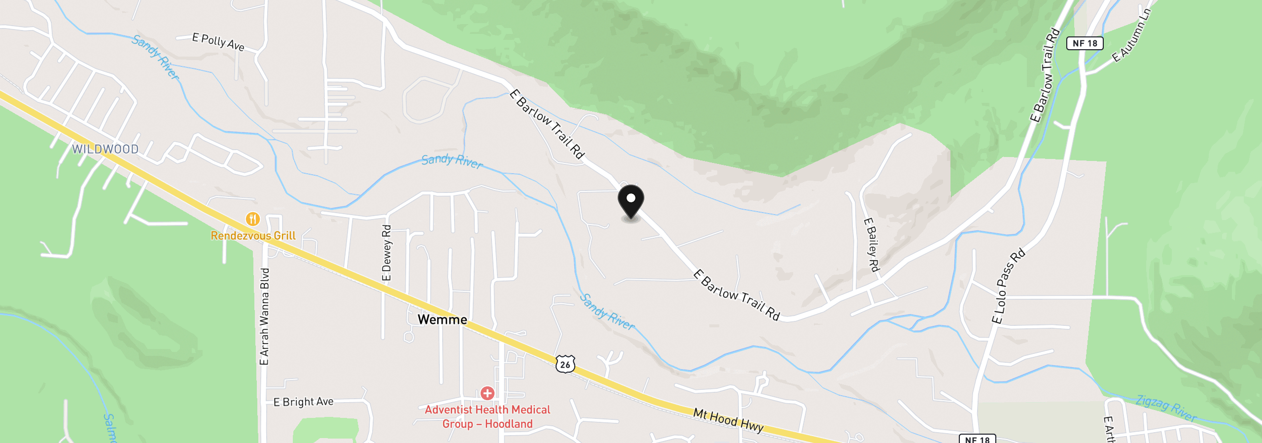 Map showing the location of 68750 E Barlow Trail Rd, Rhododendron, OR 97049
