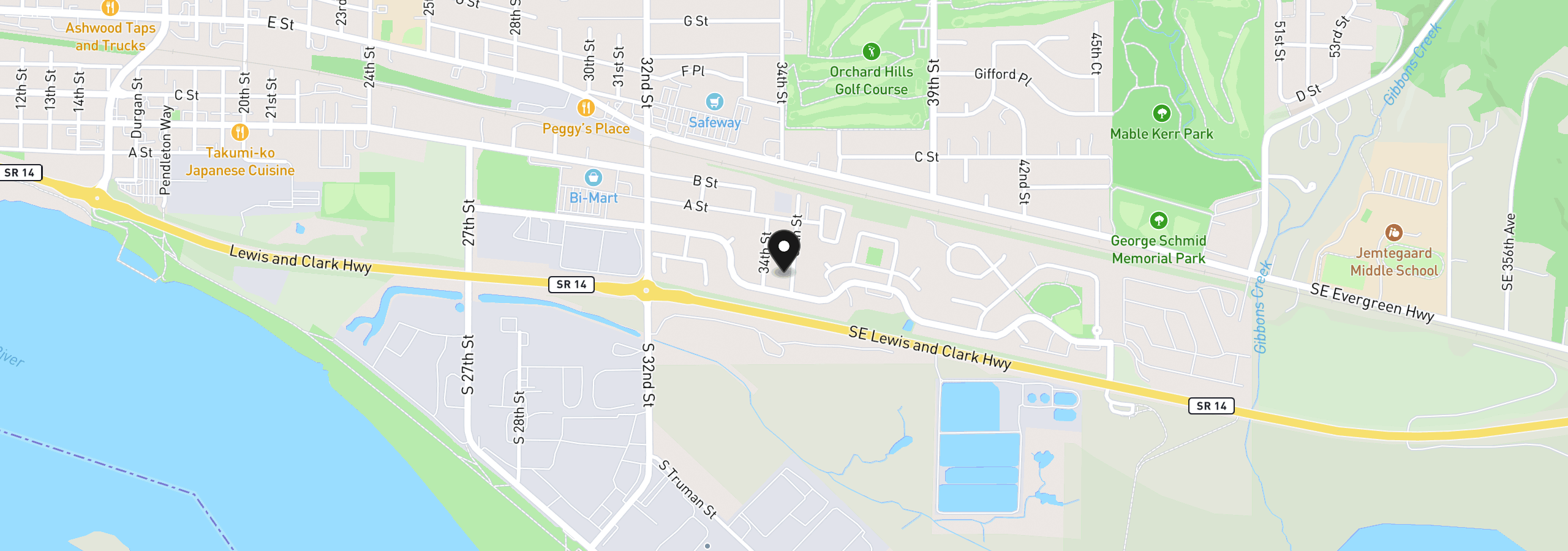 Map showing the location of 23 35th St, Washougal, Wa 98671