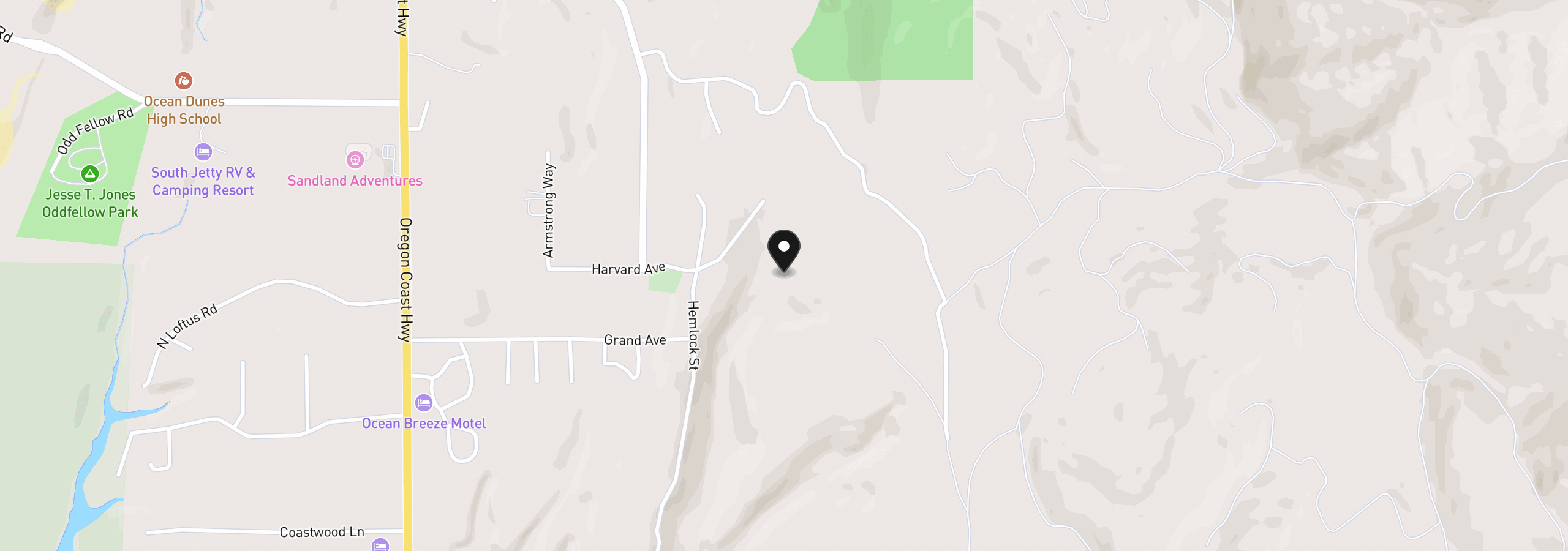 Map showing the location of Grand Ave 1200, Florence, OR 97439