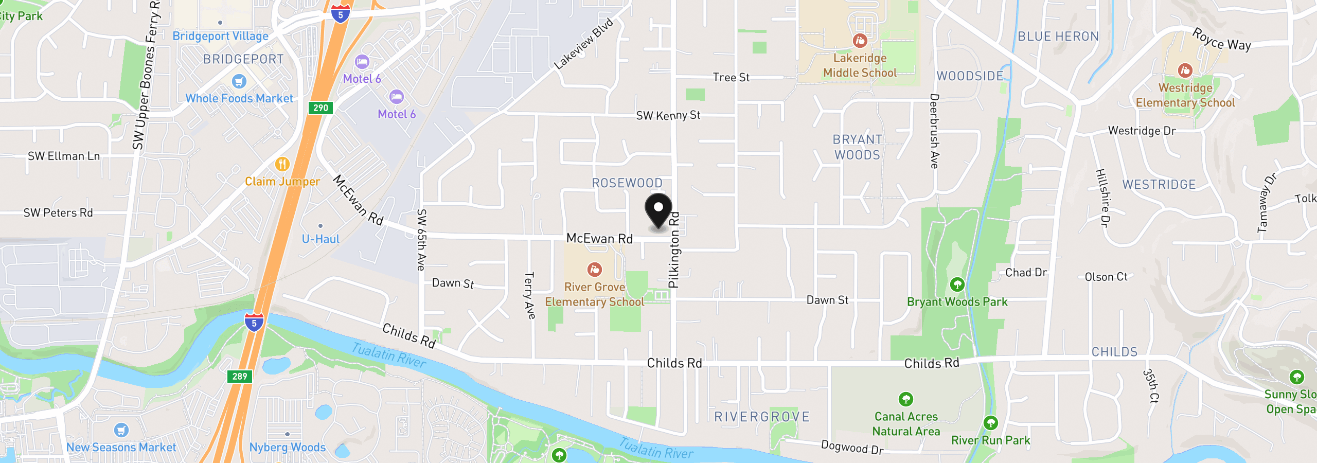 Map showing the location of 5711 McEwan Rd, Lake Oswego, OR 97035