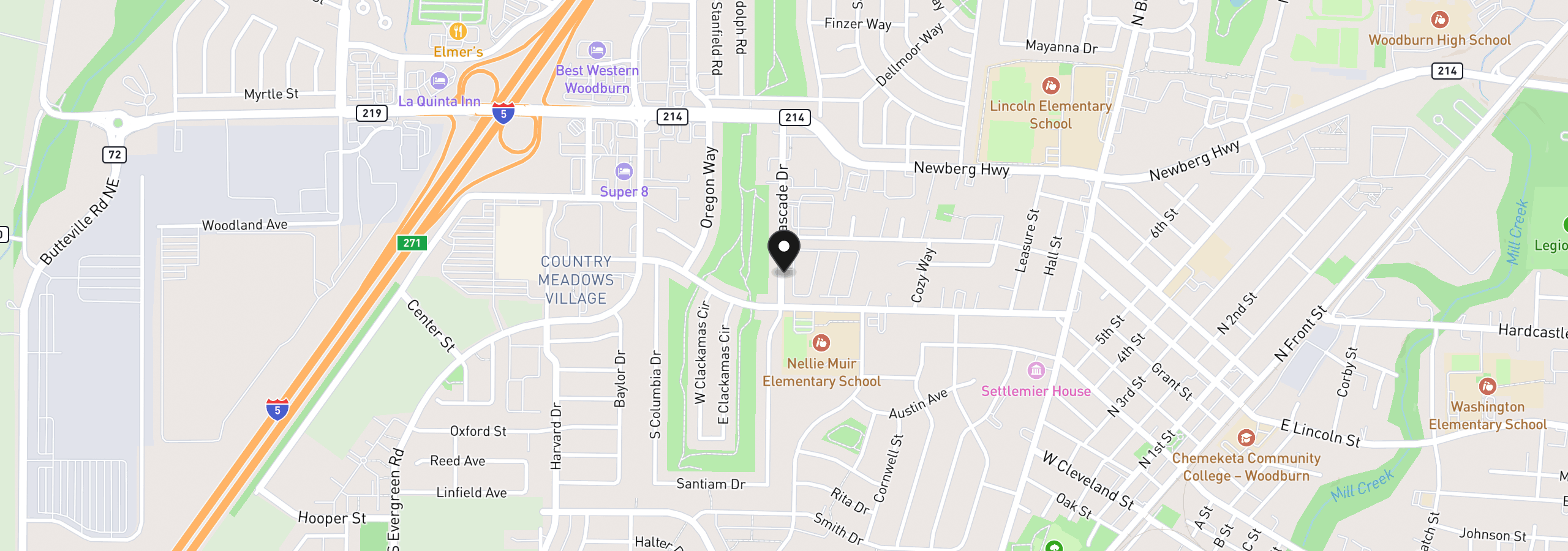 Map showing the location of 612 N Cascade Dr, Woodburn, OR 97071