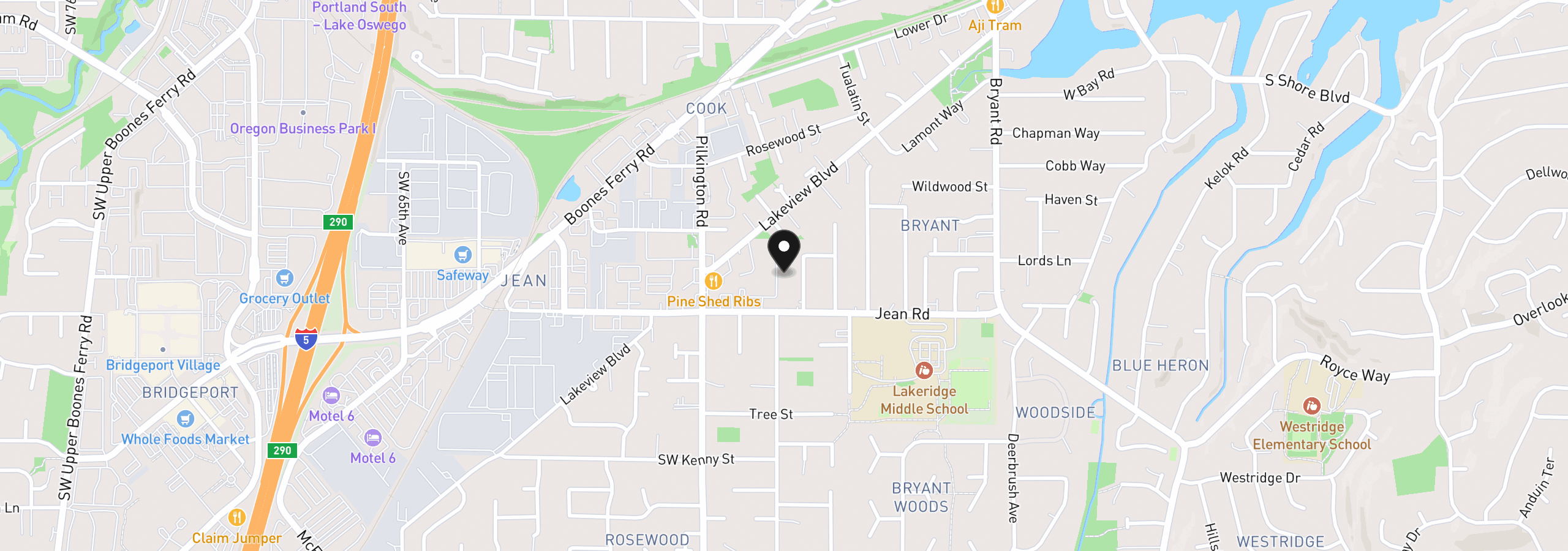 Map showing the location of 5225 Jean Rd 205, Lake Oswego, OR 97035