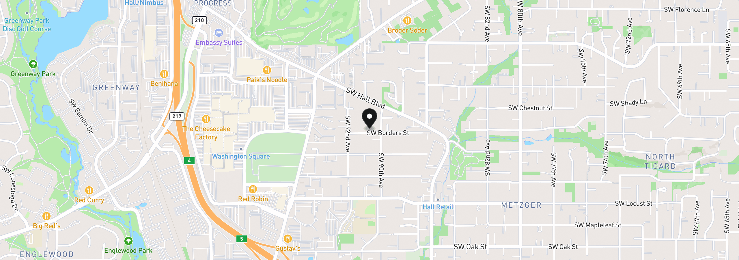 Map showing the location of 9552 SW 91st Ave 1, Portland, OR 97223