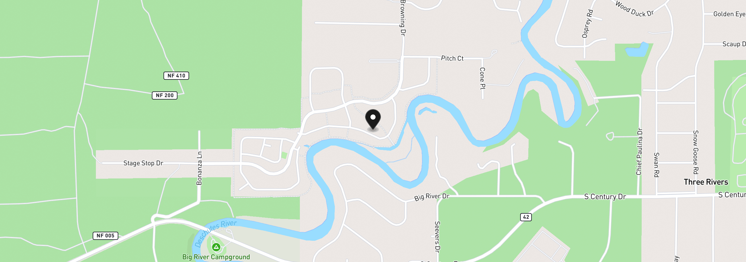 Map showing the location of 16802 Pony Express Way, Bend, OR 97707