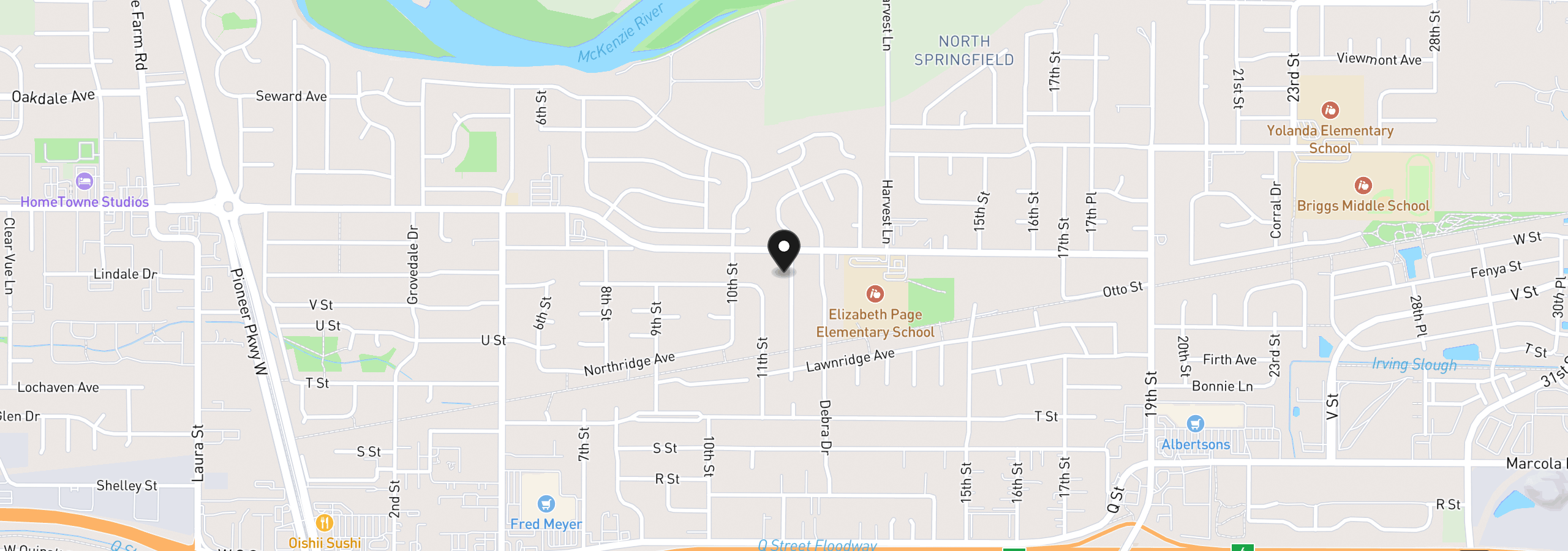 Map showing the location of 2338 Rose Blossom Dr, Springfield, OR 97477