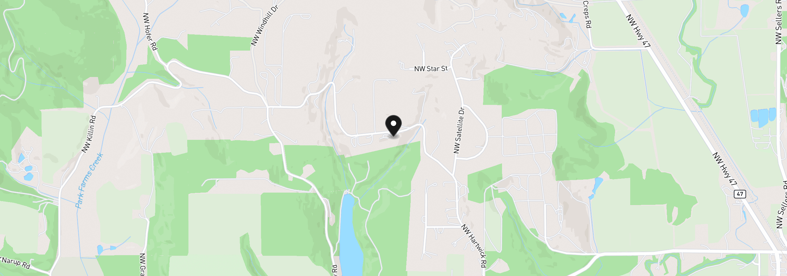 Map showing the location of 45354 NW Hartwick Rd, Banks, OR 97106