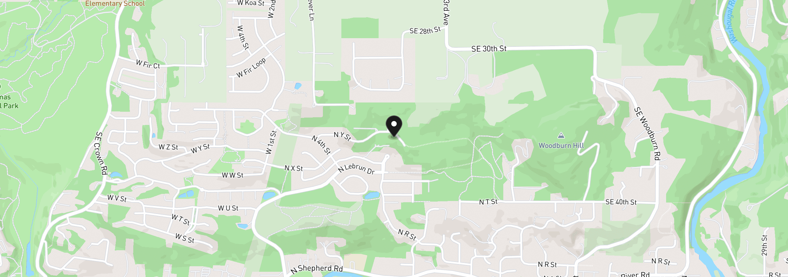Map showing the location of 630 N Y St, Washougal, Wa 98671