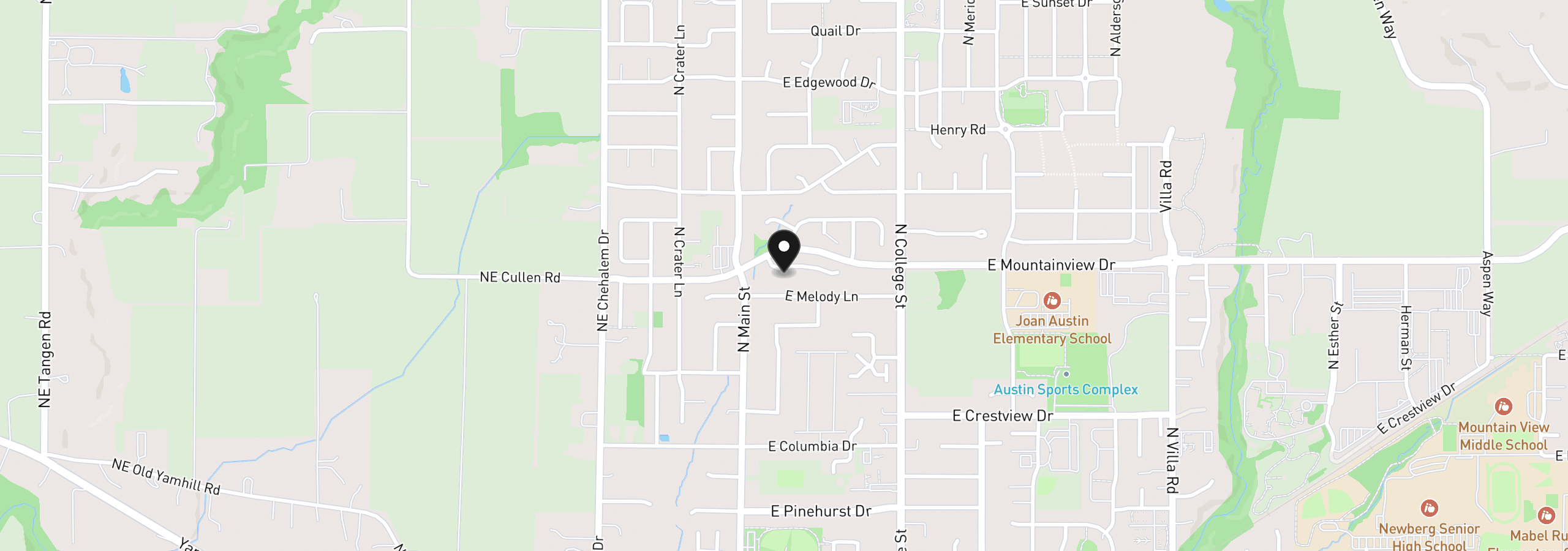 Map showing the location of 312 Mountainview Ct, Newberg, OR 97132