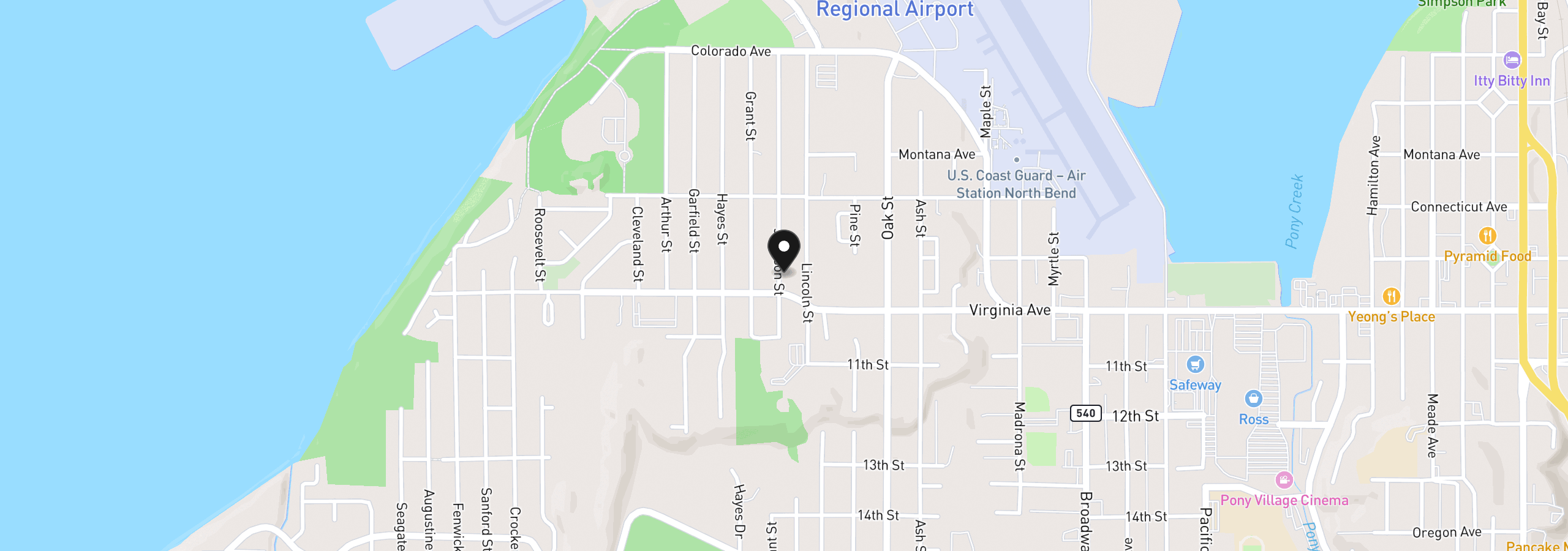 Map showing the location of 1955 Johnson St, North Bend, OR 97459