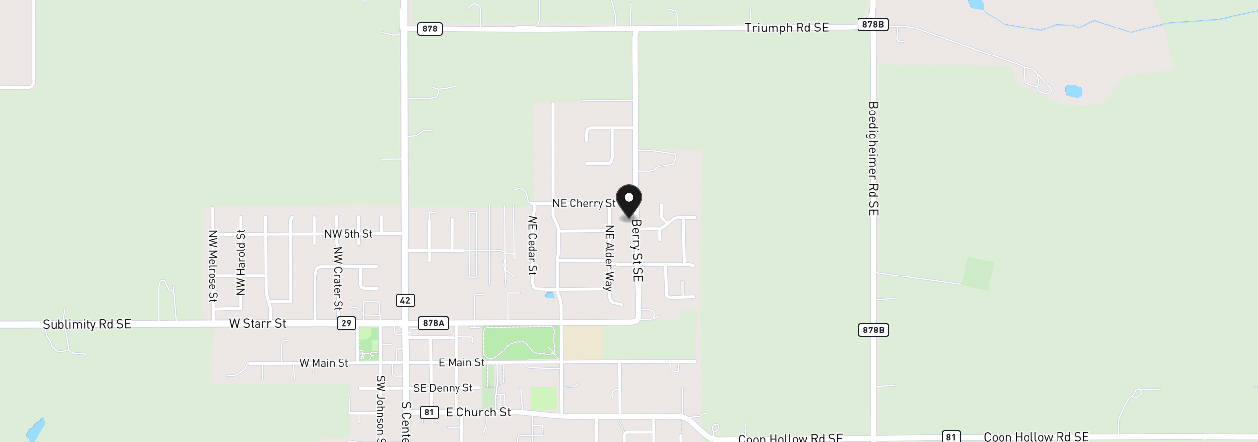 Map showing the location of 405 NE Berry St, Sublimity, OR 97385