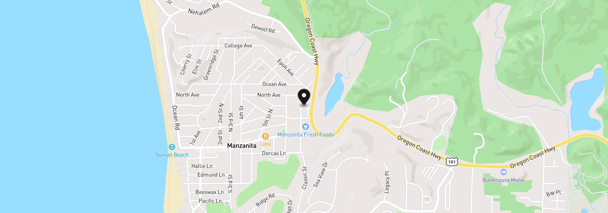 Map showing the location of 425 County Rd, Manzanita, OR 97130