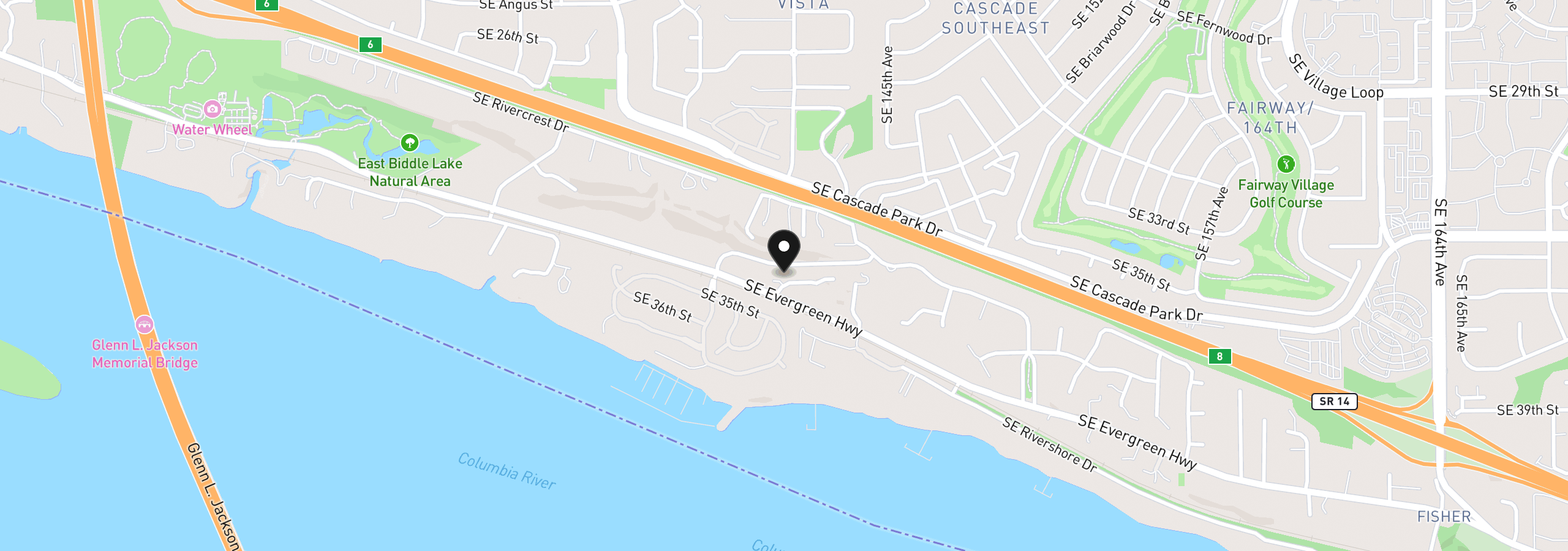 Map showing the location of 3612 SE 142nd Ct, Vancouver, Wa 98683