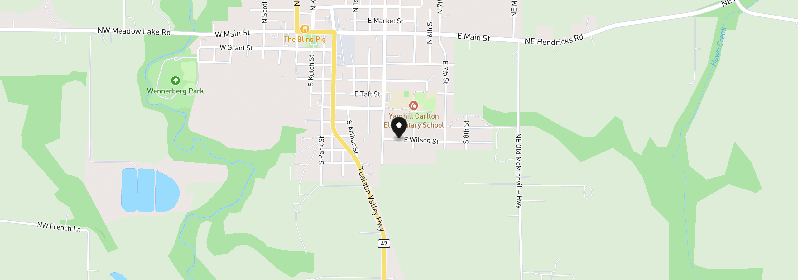 Map showing the location of 306 E Wilson St, Carlton, OR 97111