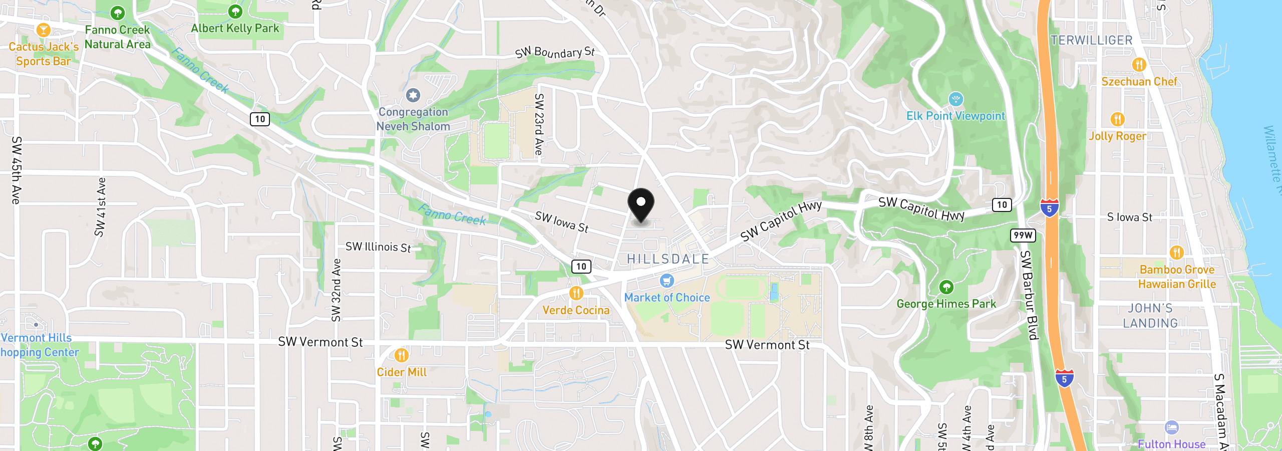 Map showing the location of 6022 SW 18th Dr, Portland, OR 97239