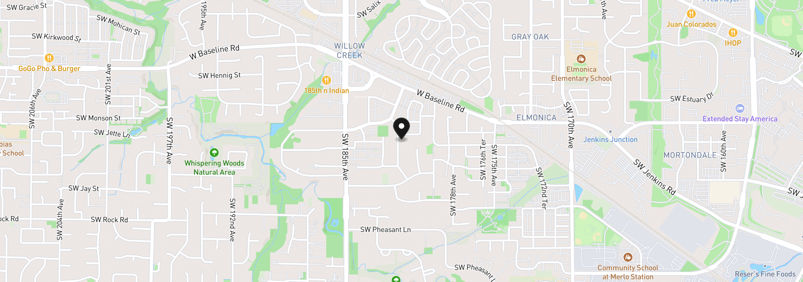 Map showing the location of 18150 SW Hoover Ln, Beaverton, OR 97003