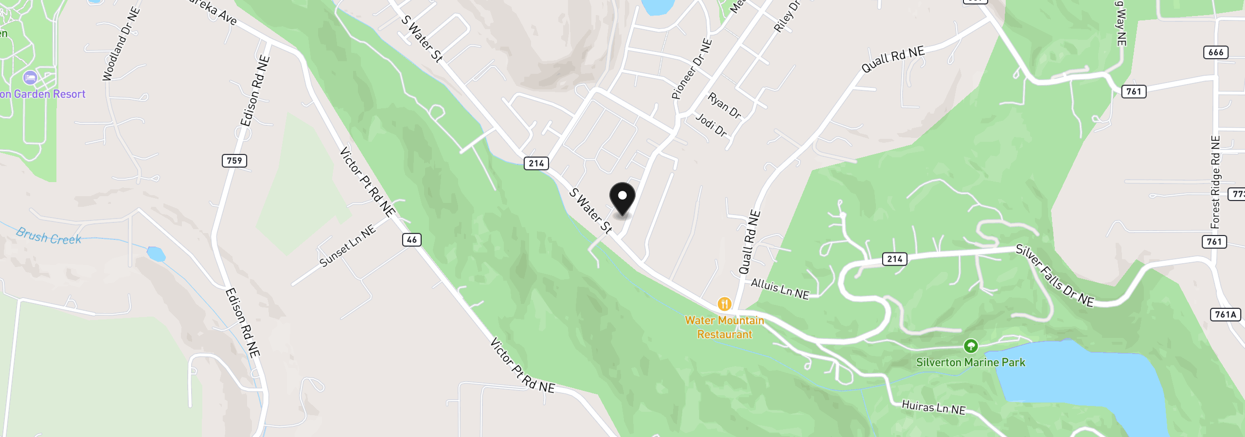 Map showing the location of 209 Pioneer Dr, Silverton, OR 97381