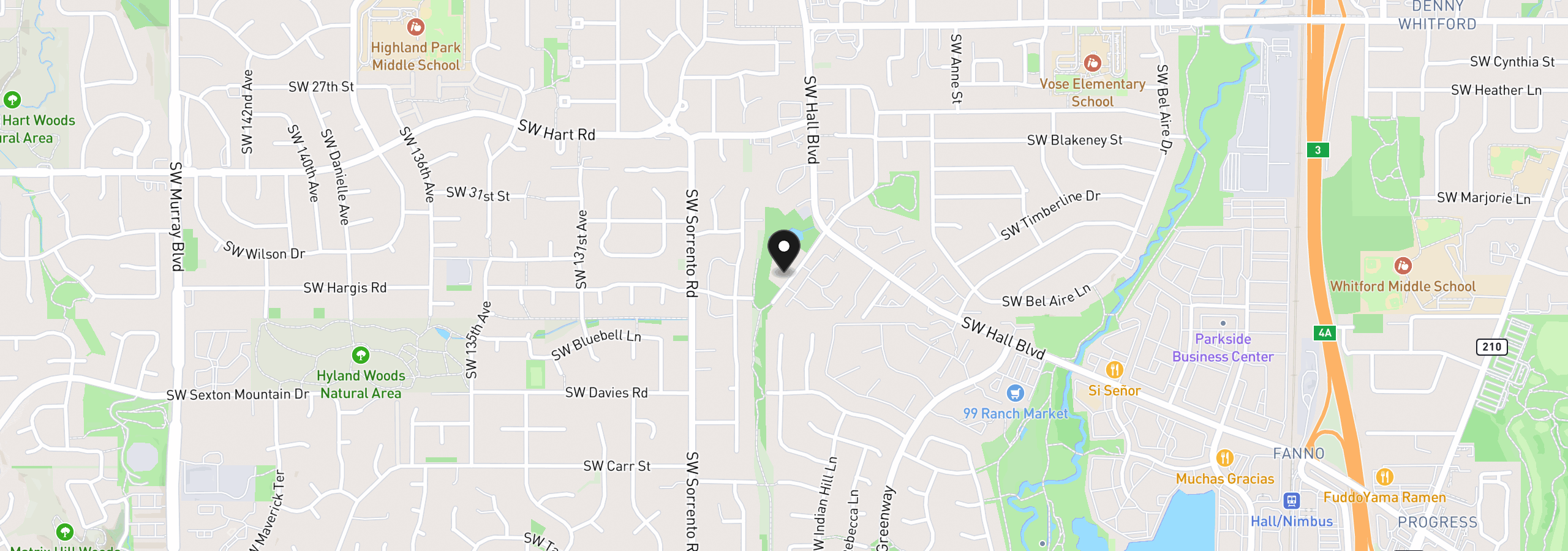 Map showing the location of 7875 SW Green Ln, Beaverton, OR 97008