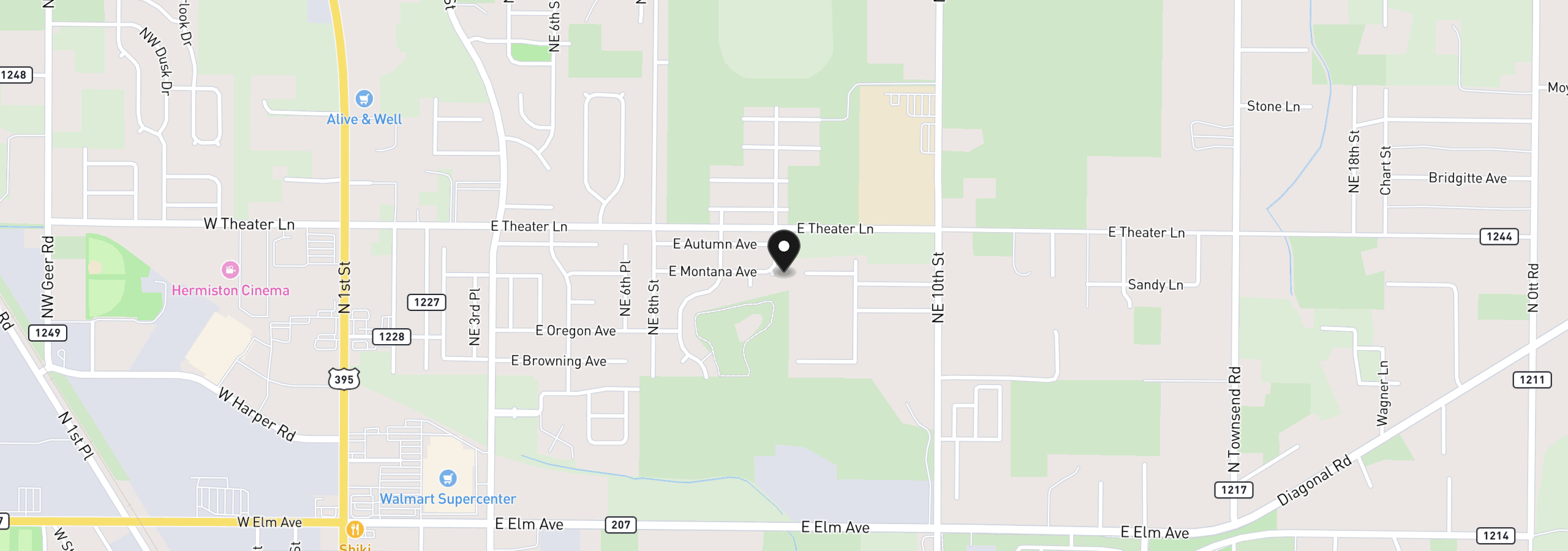 Map showing the location of 1746 NE 9th Pl, Hermiston, OR 97838