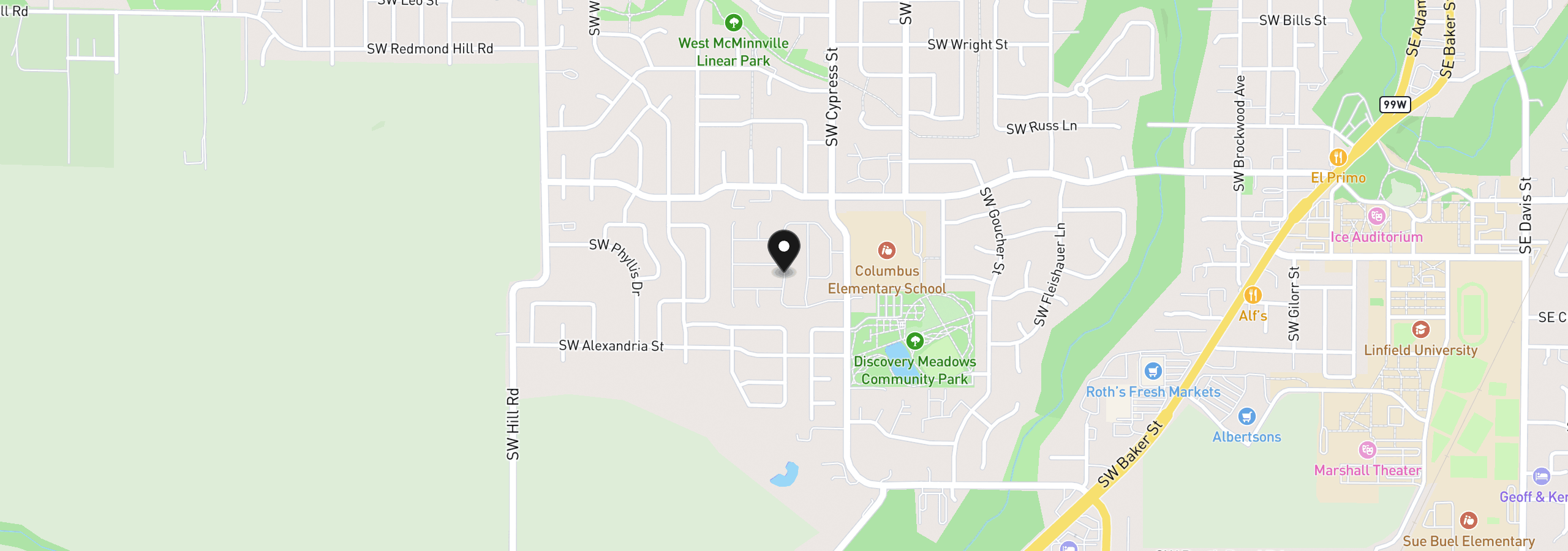 Map showing the location of 1145 SW Cypress St 42, McMinnville, OR 97128