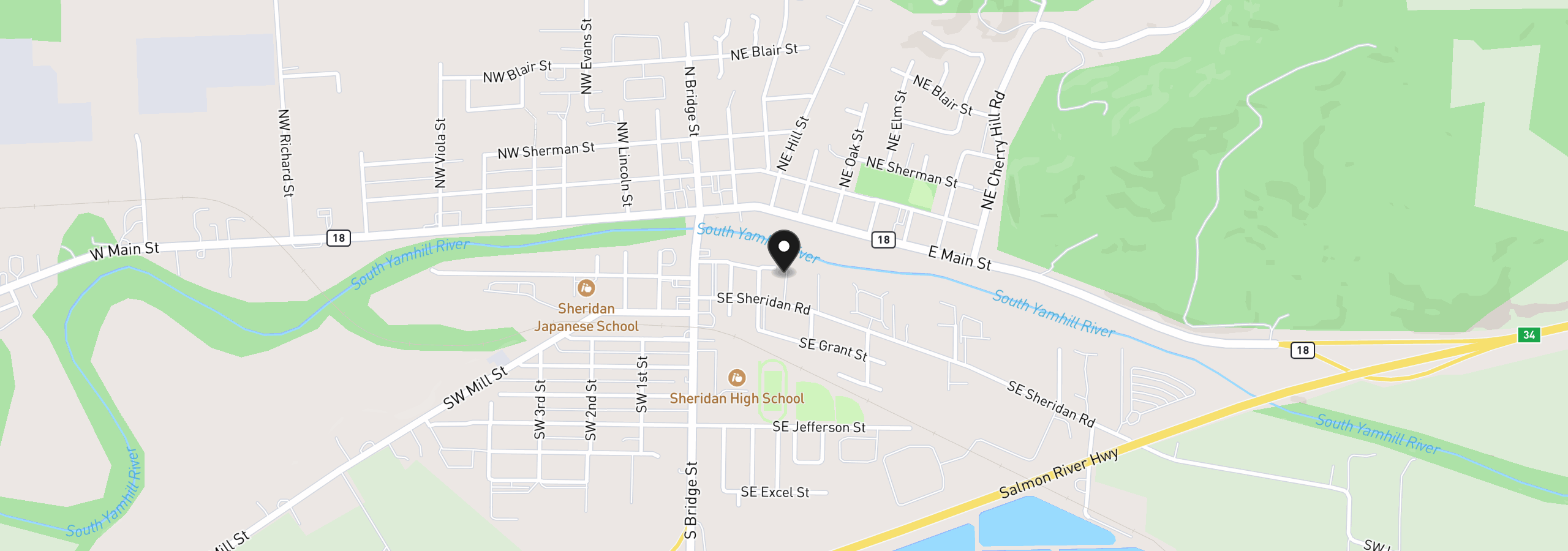 Map showing the location of 319 SE Sheridan Rd, Sheridan, OR 97378