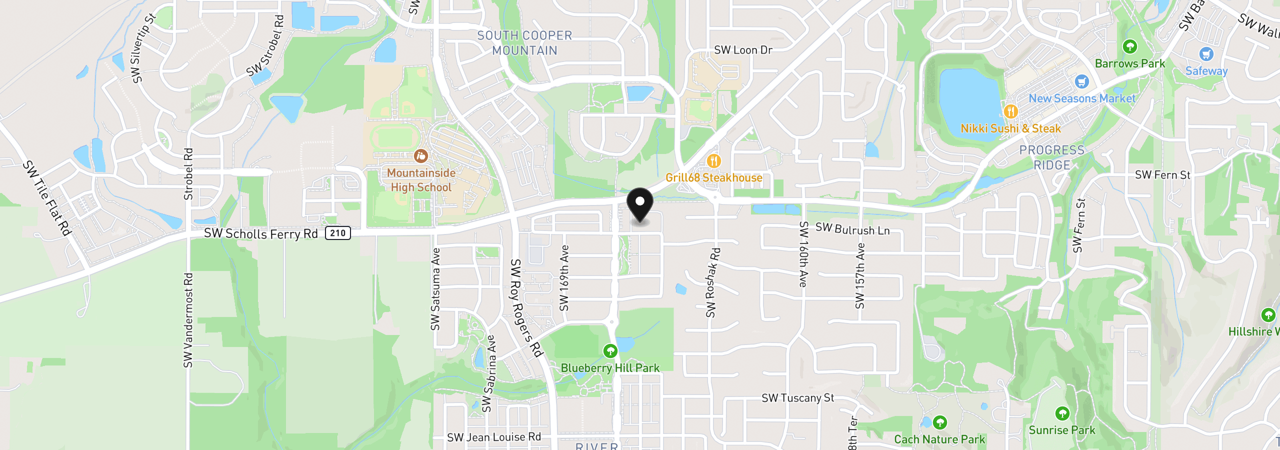 Map showing the location of 16649 SW Friendly Ln, Beaverton, OR 97007