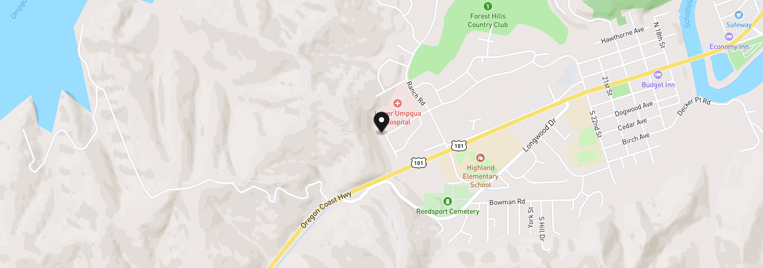 Map showing the location of 460 Westmont Dr, Reedsport, OR 97467