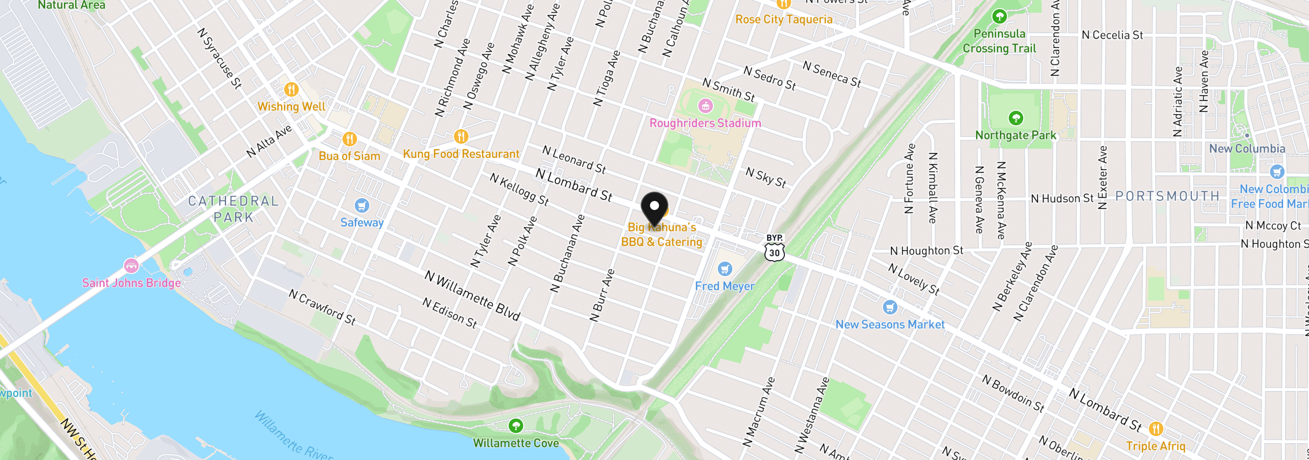 Map showing the location of 7125 N Kellogg St, Portland, OR 97203