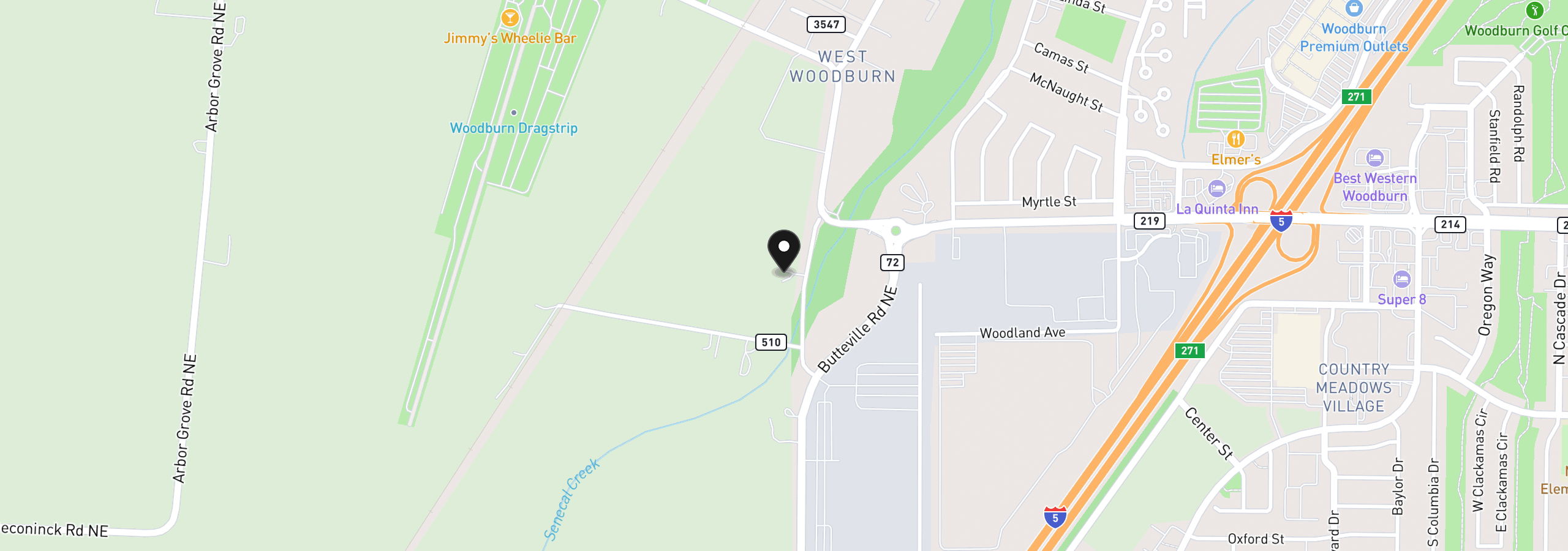 Map showing the location of 15895 Old Butteville Rd NE, Woodburn, OR 97071