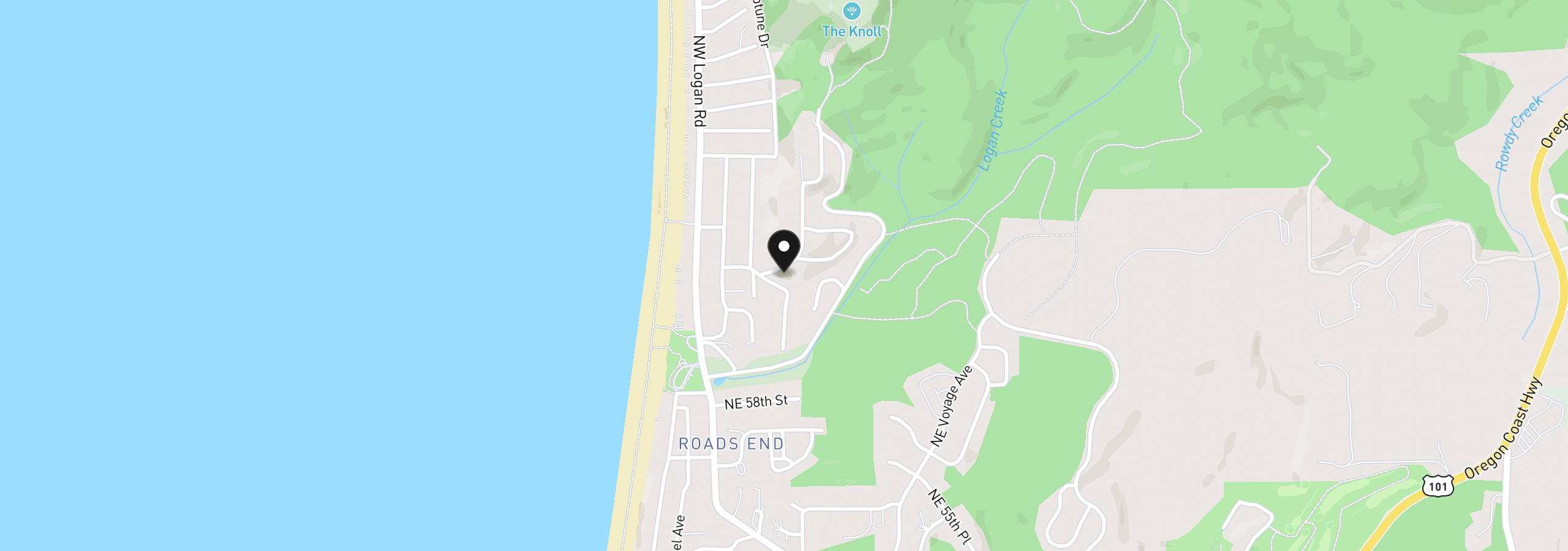Map showing the location of 9300 NE Port Dr, Lincoln City, OR 97367
