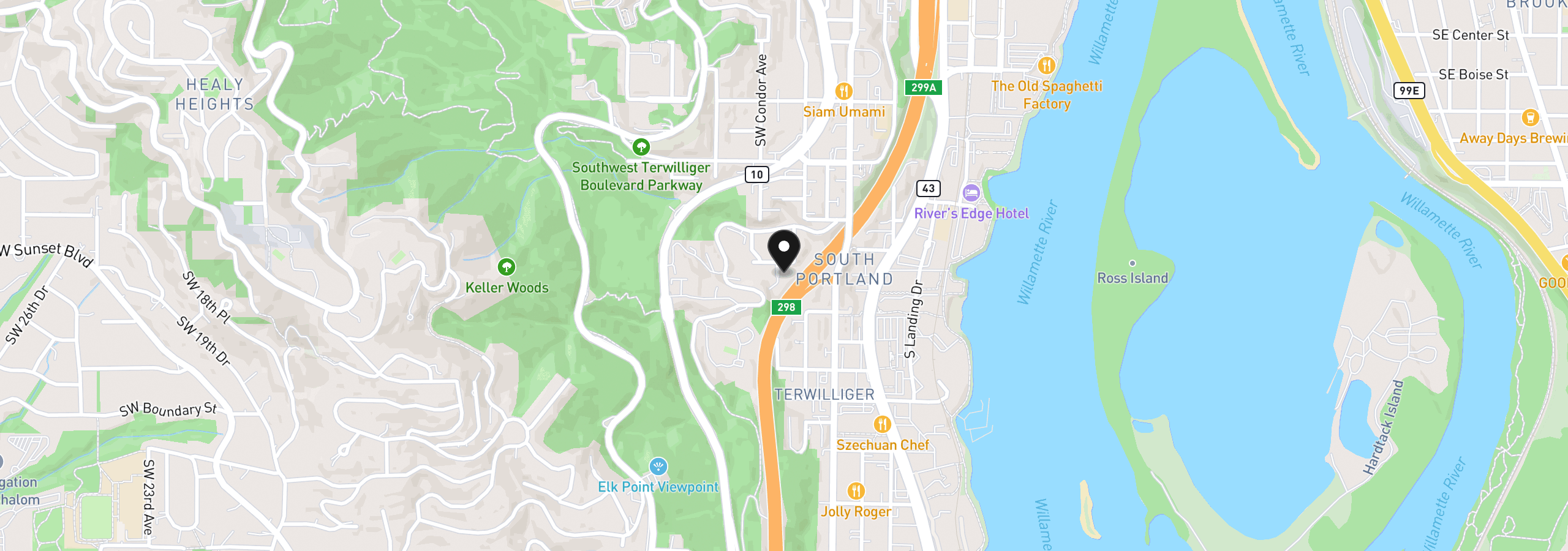 Map showing the location of 4906 SW 1st Ave, Portland, OR 97239