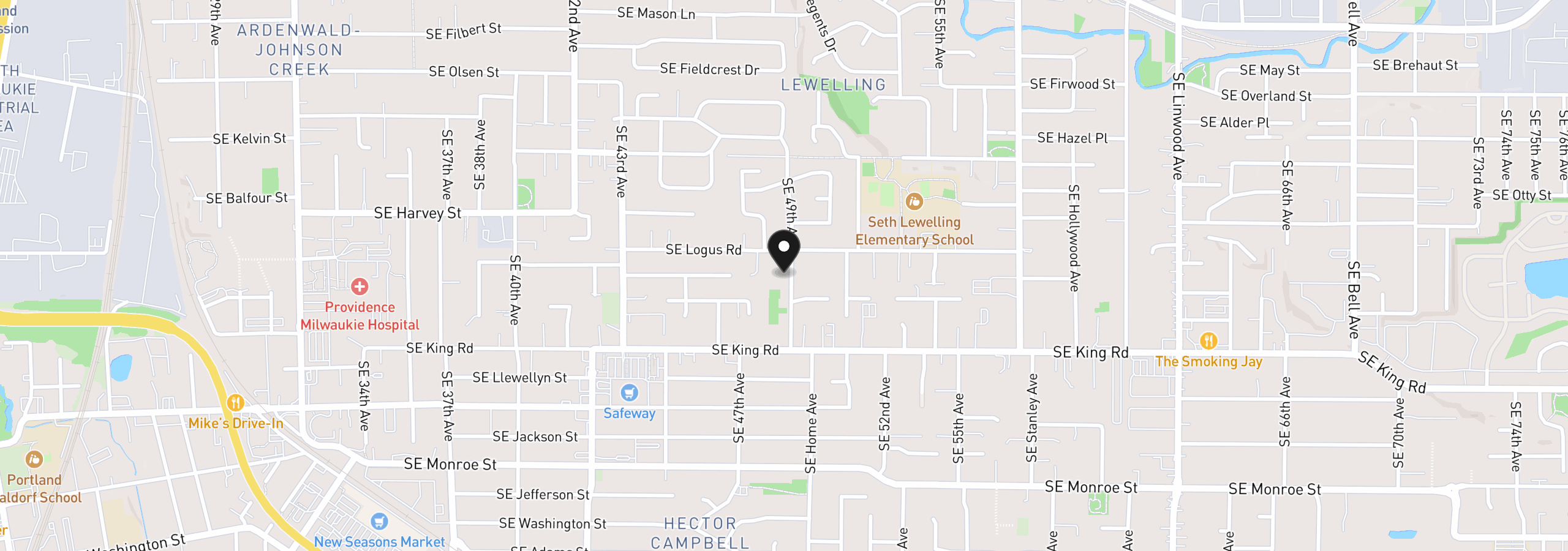 Map showing the location of 10101 SE 49th Ave, Milwaukie, OR 97222